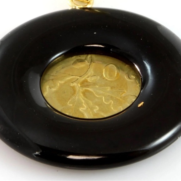 Italiana Repvbblica Lira Coin Black Onyx 14K Gold Pendant - Picture 3 of 4